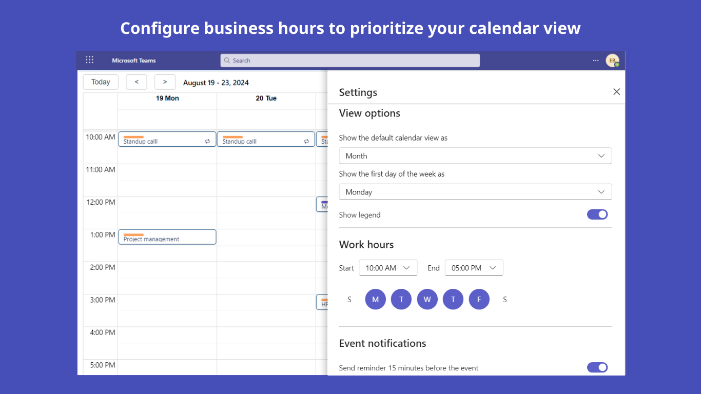 Configure business hours for your calendar view